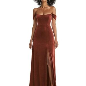 After Six Brown Strapless Slit Gown AUTUM MOON VELVET